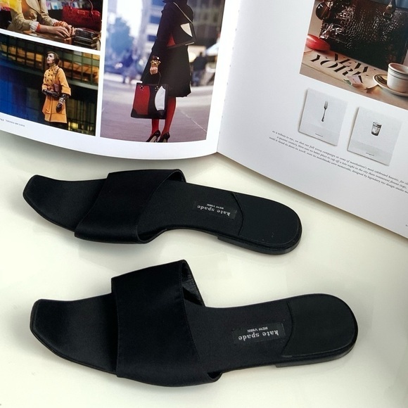 Kate Spade Black Satin & Leather Sandals - Picture 2 of 5